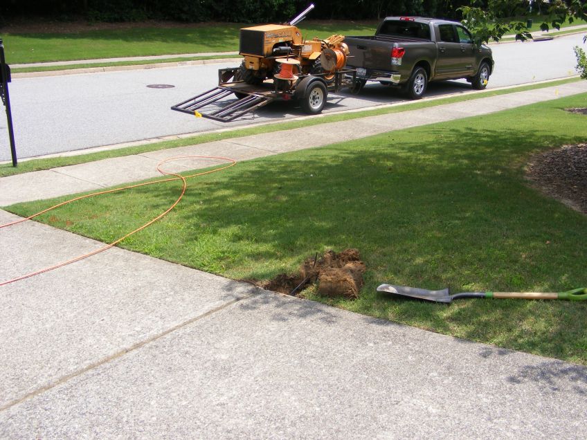 The cable being readied to pull through